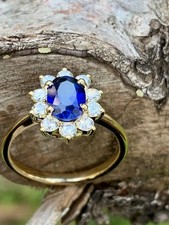 2Ct Oval Lab Created Blue Sapphire Halo Engagement Ring 14K Yellow Gold Plated