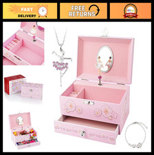 Musical Jewelry Box for Girls - Ballerina Theme with Drawer Jewelry Set, Pink