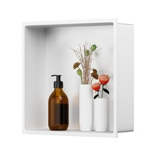 BATHLAVISH White 12"X12" Shower Niche Wall-Inserted Stainless Steel Niche