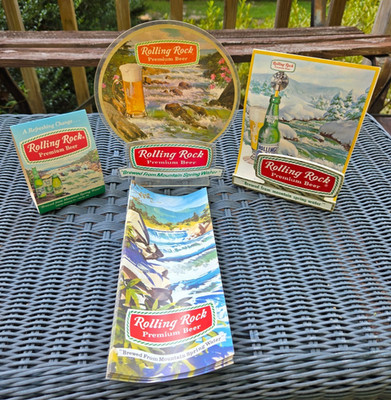ROLLING ROCK Premium Beer Napkin Holder Display Table Tent & Brochure Latrobe PA