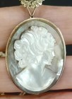 Vintage Mother of Pearl Cameo 800 Silver Dual Pin Pendant W/ 22" 925 Chain Fr Sh — photo 2