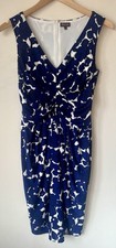 Phase Eight Size 10 Blue Dress Floral Print Ruched V Neck Holiday Summer Cruise