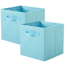 2 PCS Collapsible Fabric Foldable Storage Bins Cubes 10.5x11x10.5 Inch Blue