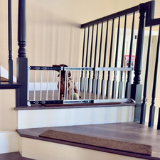 White Metal Dog Gate for Small Dogs - 13.3" Short Freestanding Puppy Gate wit...