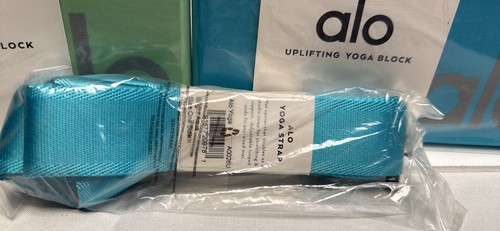 ALO Yoga Uplifting Block Set With Matching Multi Use Strap Blue/Green NEW