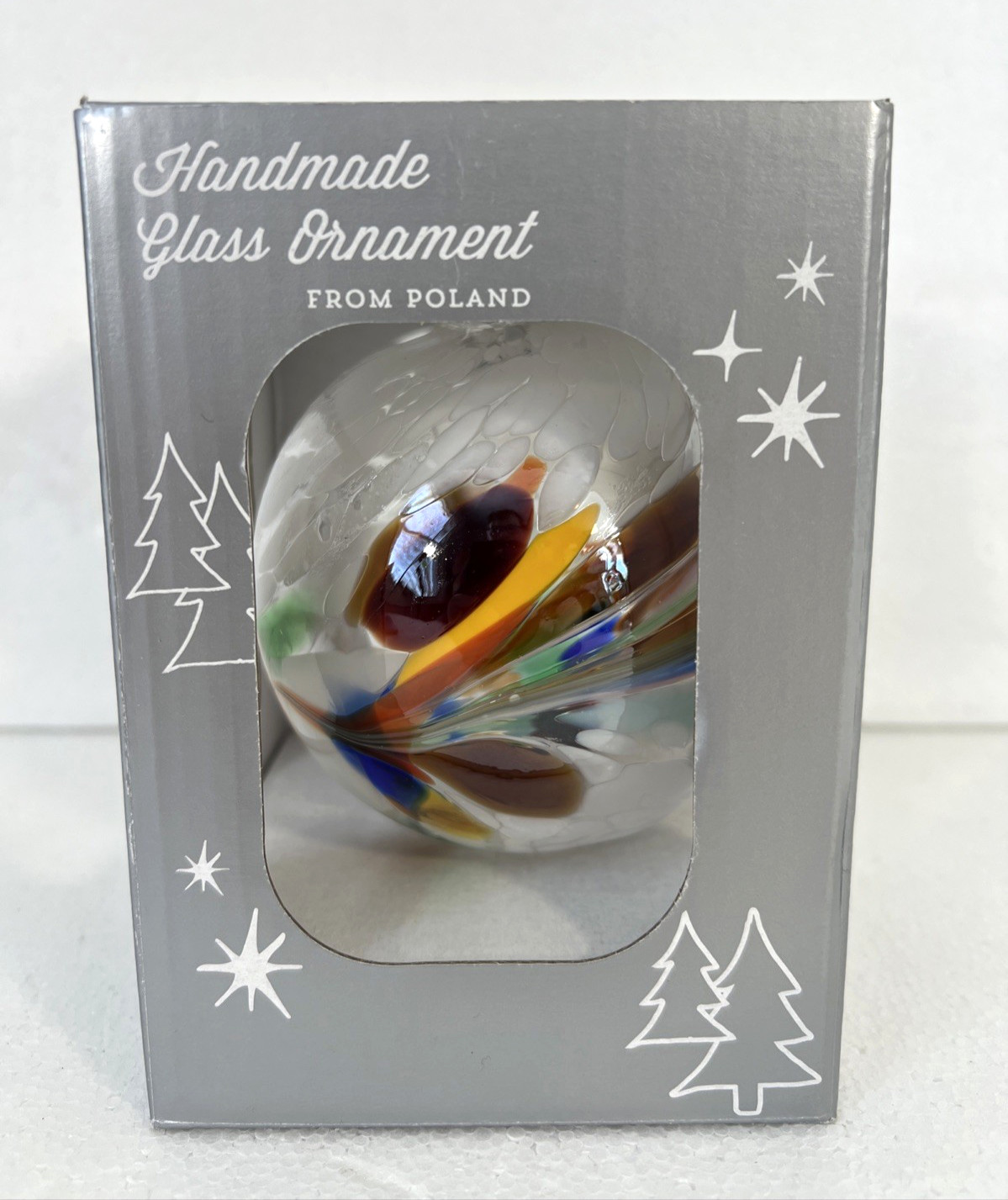 Zorza Hand Blown Glass Ornament Ball From Poland Multi Colored New in Box