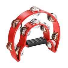 Flexzion Tambourine Metal Half Moon Musical Instruments Double Row Red