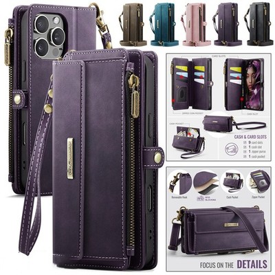 For iPhone 17e 16 15 14 13 12 11 Pro Max 8 Flip Leather Case Zipper Wallet Cover