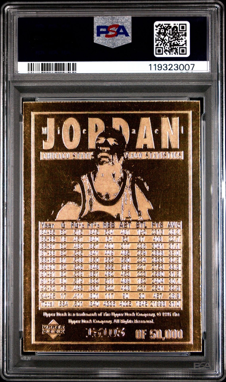 1995 UPPER DECK 23K GOLD MICHAEL JORDAN 50,000 PRINT RUN PSA 8 NM-MT view 12