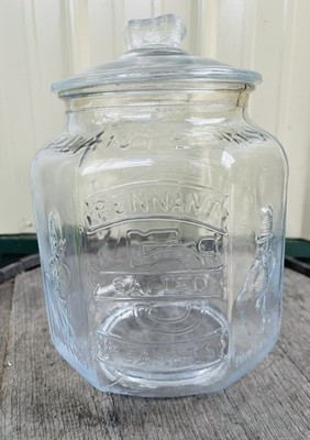 VTG Planters Mr Peanut 12   Clear Glass Octagon Counter Jar Pennant~5¢~ Embossed