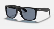 RAY-BAN JUSTIN SUNGLASSES RUBBER BLACK / DARK BLUE RB4165 622/2V 54-16