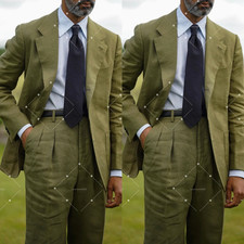 Olive Green Men's Linen Suit for Summer Business Regular Fit Tuxedo Jacket