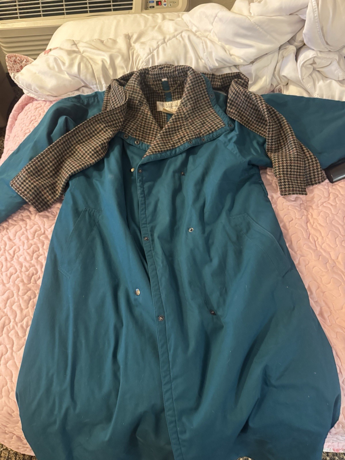 Thermaster Teal Brown Collared Button Coat wool L… - image 1