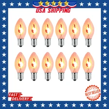 Flame Light Bulbs 12 Packs, C7 Flame Bulbs Dance with a Flickering Glow - Orange