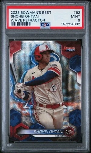 147254882 Shohei Ohtani 2023 Bowman's Best #62 Wave Refractor PSA 9