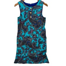 Talbots Paisley Dress Womens 10 Midi Shift Sleeveless Lined Coastal Cotton Blend