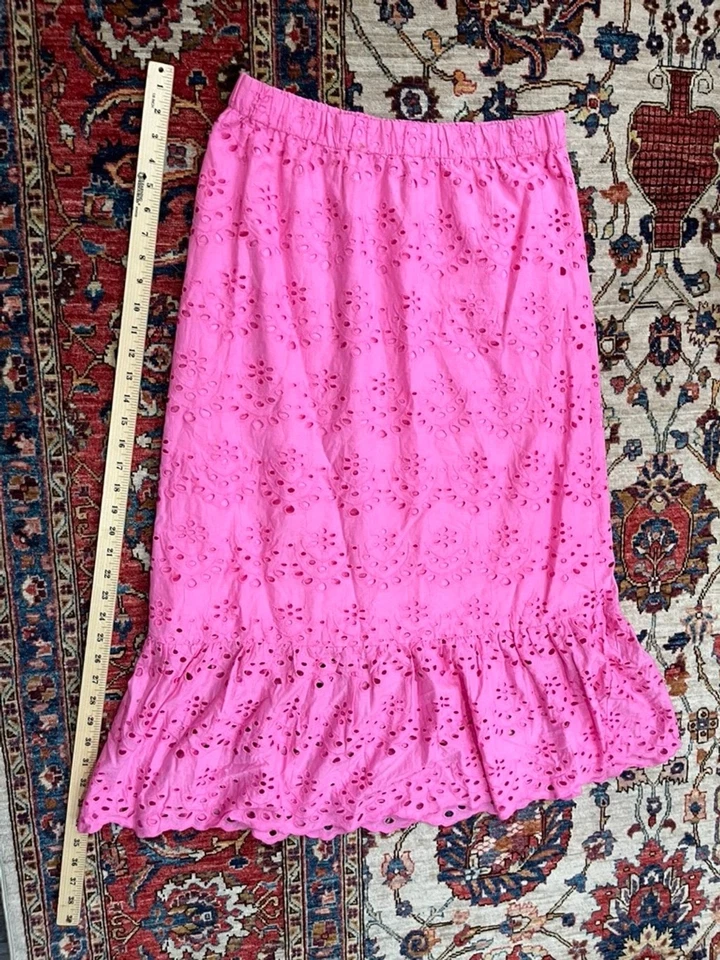 Calypso St. Barth Pink Eyelet Embroidered Midi Skirt Cotton Lined Women’s M - Image 2 of 4