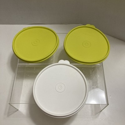 LOT OF 3 REPLACEMENT TUPPERWAR LIDS LIME GREEN(2) WHITE(1) 5 5/8''D