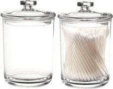 2 Pack 8 Ounce Clear Qtip Holders, Plastic Apothecary Jars, Cotton Swab Holders,