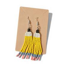 Handmade Beaded Pencil Earrings Teacher Gift Yellow Fringe Dangle Earrings
