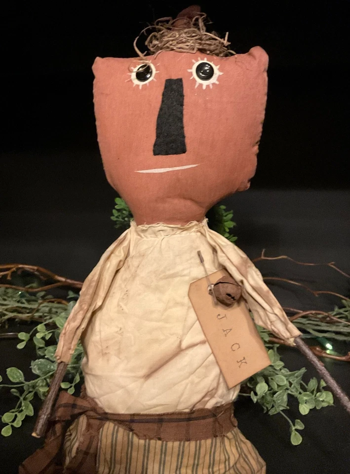 Handmade Primitive Rustic Fall Halloween Harvest Jack Pumpkin Doll 16” - Image 3 of 4