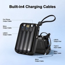 20000mAh Power Bank Built-in Cables USB-C Fast Portable Charger Battery Pack