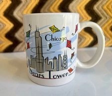 Vintage Chicago Sears Tower Souvenir Mug Skyline & Kites c.2000 Coffee