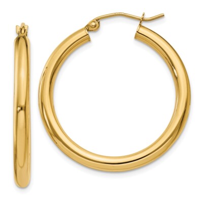 Echte 14kt Gelbgold polierte 3mm Röhre Creolen