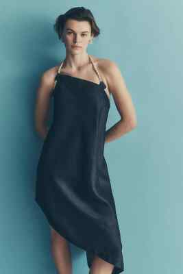 blue dress for baby girl Yvette Slip Maxi Dress With Asymmetrical Hem - Emerald main image 0