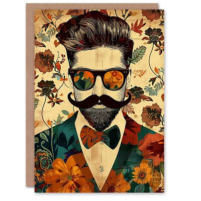 Geburtstagskarte Dapper Mann Blumenanzug Hipster Botanical Portrait Grußkarte