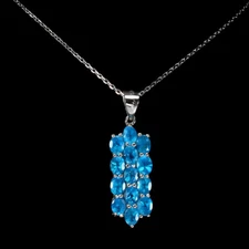 925 Sterling Silver Necklace Oval Blue Apatite Gemstone Jewelry 18in