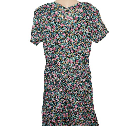 Vintage 90s Grunge Floral Maxi Dress Button Front Size M Black Pink Floral - Picture 8 of 13