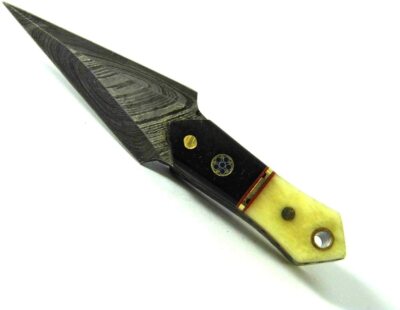 3.5'' Mini Dagger Damascus Handmade Knife with Beautiful Camel Bone w/ Olive Wood