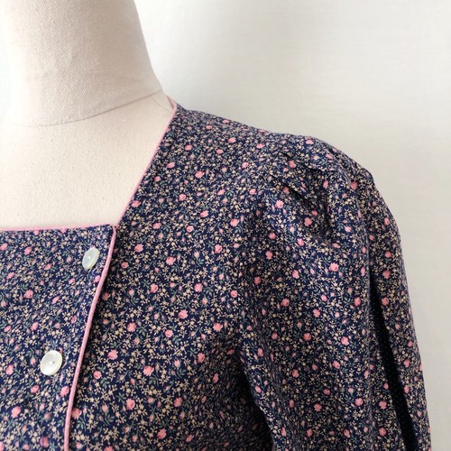 Vintage Byer Too! Midi Dress Size XXS-XS Floral 70s 80s Cotton Pink Navy Cottage - Picture 4 of 16