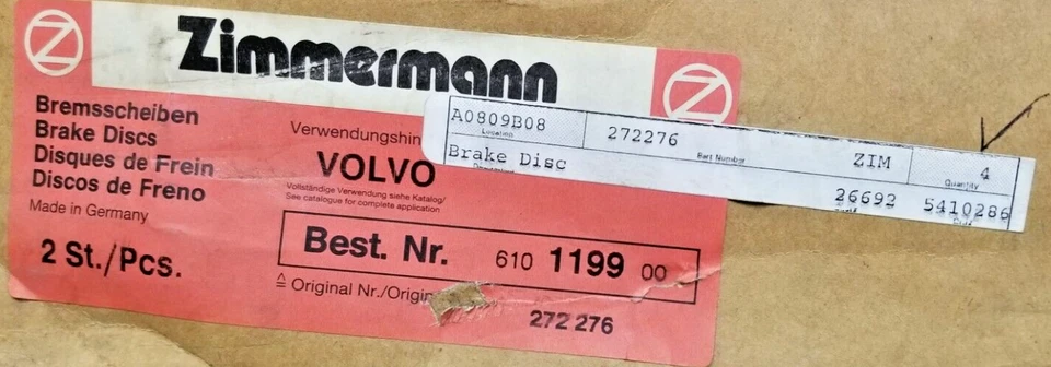 Set of 2 Volvo Front Brake Rotors 1998-2004 Volvo C70 S70, V70 Zimmerman [Z1S7] - Image 3 of 4