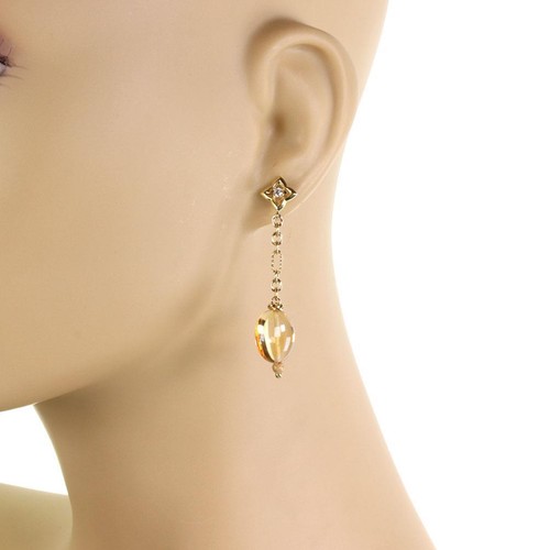 David Yurman Dangle Earrings Quatrefoil Diamond Citrine 18k Gold - Picture 4 of 4