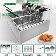 Electric Countertop Deep Fryer 2 Tank 5000W Commercial Restaurant 12L/6L