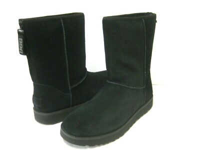UGG CLASSIC SHORT LOGO ZIP WOMEN BOOT SUEDE BLACK US 8 /UK 6