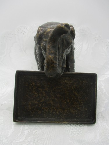 VINTAGE ESTATE PESANTE OTTONE ELEFANTE TRONCO UP ART DECO PORTA CARTE STATUINA - Foto 6 di 10