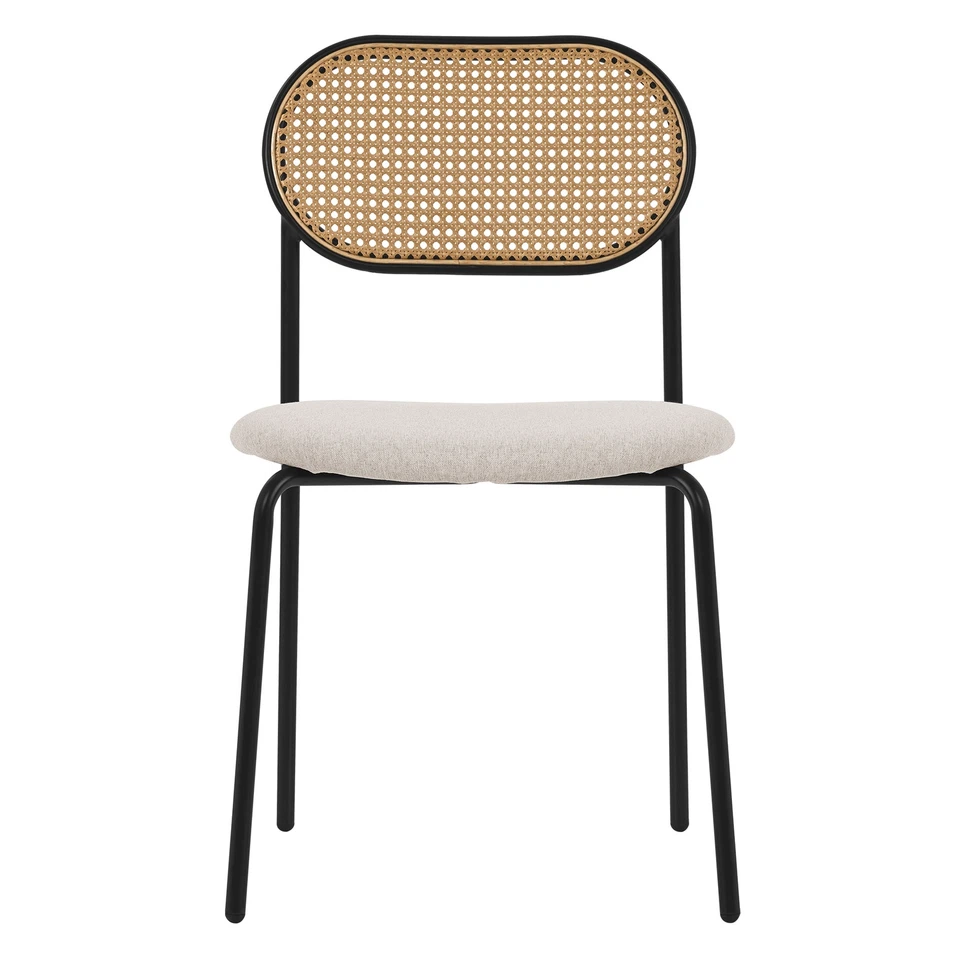 Set 2 sillas de comedor tapizadas beige asientos con respaldo curvado de rejilla - Imagen 2 de 4