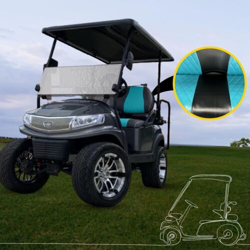 EZGO TXT/RXV & DS -FRONT- BLK/TEAL Diamond Stitch covers, Golf Cart 2004+,2PCS - Picture 5 of 6
