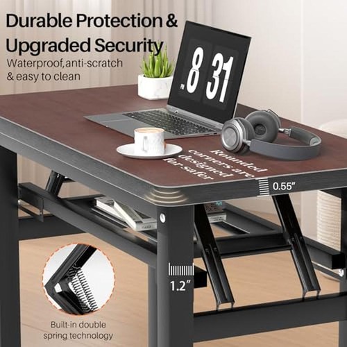 Foldable Computer Desk Space Saving Writing Table W/ Storage Shelf Small Spaces - Picture 5 of 7