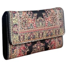 Black Tapestry Wallet  Boho Foldover Clutch Purse  Elegant Gift  NEW