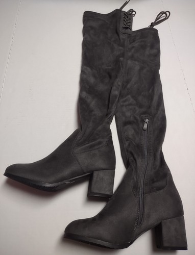 DREAM PAIRS Women's Over The Knee 27" Sexy Thigh High Chunky Heel Boots Gray 7.5 - 第 1/11 張圖片