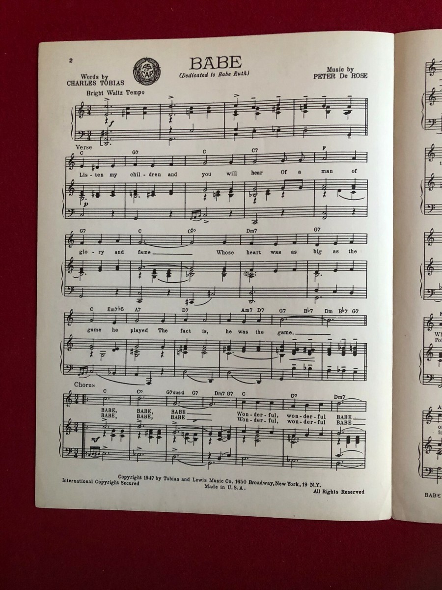 1947, Babe Ruth Sheet Music - 