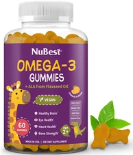 NuBest Omega-3 Gummies, with ALA from Flaxseed Oil, 60 Vegan Gummies for Age 2+