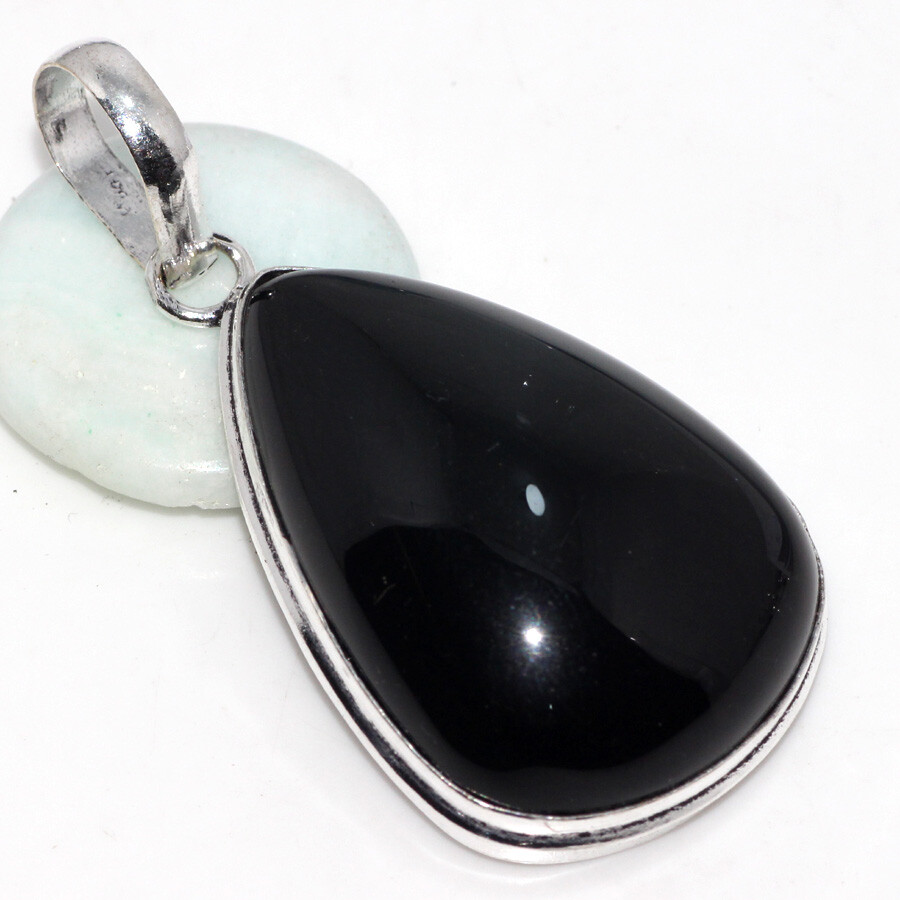 Black Onyx Gemstone Handmade Pendant in 925 Silver Plated Finish 2 Inches Ethnic Jewelry Gift for Women Men JW