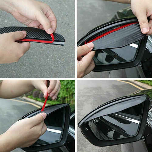2x Black Carbon Fiber Car SUV Rear View Side Mirror Rain Visor Guard Accessories - Picture 11 of 13