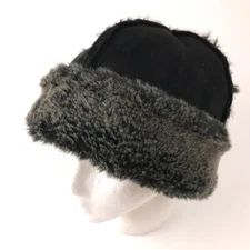 Cejon Faux Fur and Suede Winter Fashion Hat Black Gray