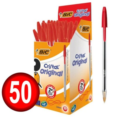 BIC Cristal Kugelschreiber Mittelgroß 1,0 mm Rot Tinte Schreiben Schule 50 Stück